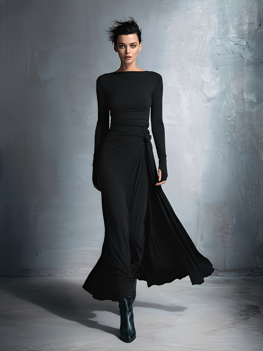 Floral wrap maxi dress with adjustable waist tie, flowing feminine silhouette for effortless elegance