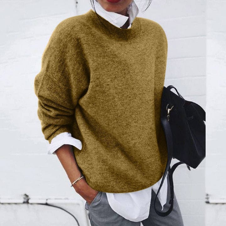 Women's soft round neck pullover sweater cozy knit everyday comfort relaxed fit wardrobe staple