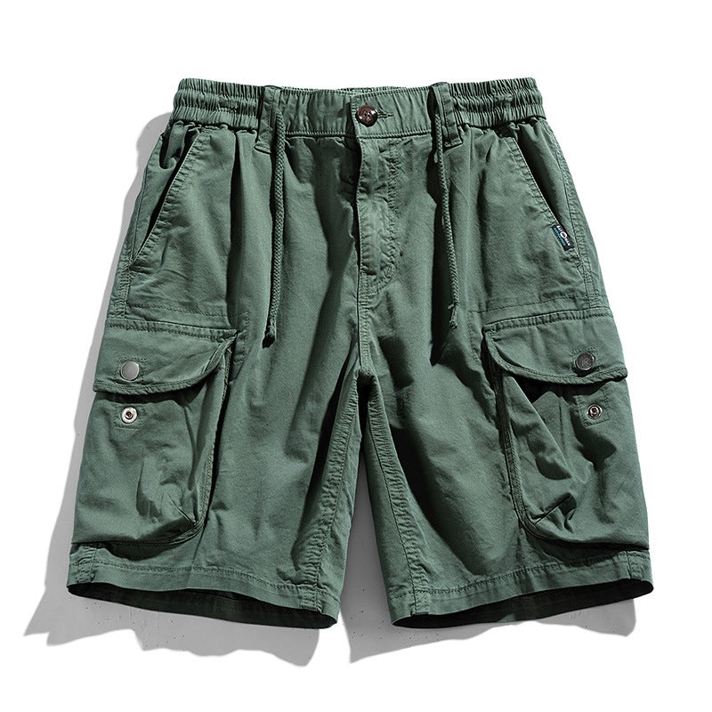 Karnor khaki cargo shorts with elastic waist, secure flap pockets, and relaxed everyday fit