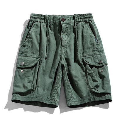 Karnor khaki cargo shorts with elastic waist, secure flap pockets, and relaxed everyday fit