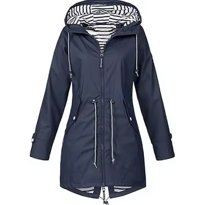 Women's waterproof hooded rain jacket adjustable waist long silhouette Wavlynn Scandinavian style