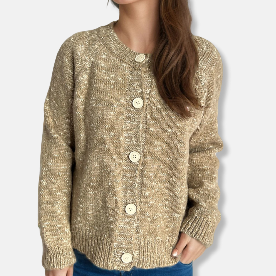 Women's cropped relaxed fit cardigan soft acrylic blend round neck long raglan sleeves versatile style