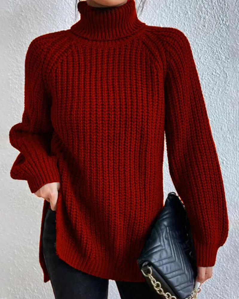 Women's ribbed turtleneck sweater cozy winter knit with classic fitted silhouette by Wavlynn