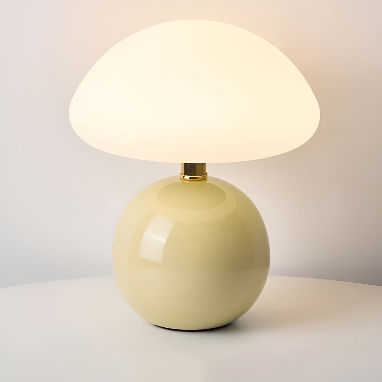 Modern mushroom ceramic table lamp with three color modes warm neutral cool white ambient glow