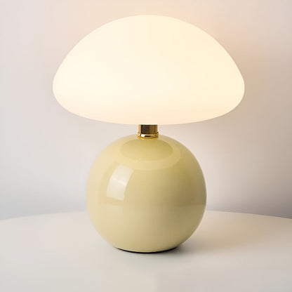Modern mushroom ceramic table lamp with three color modes warm neutral cool white ambient glow