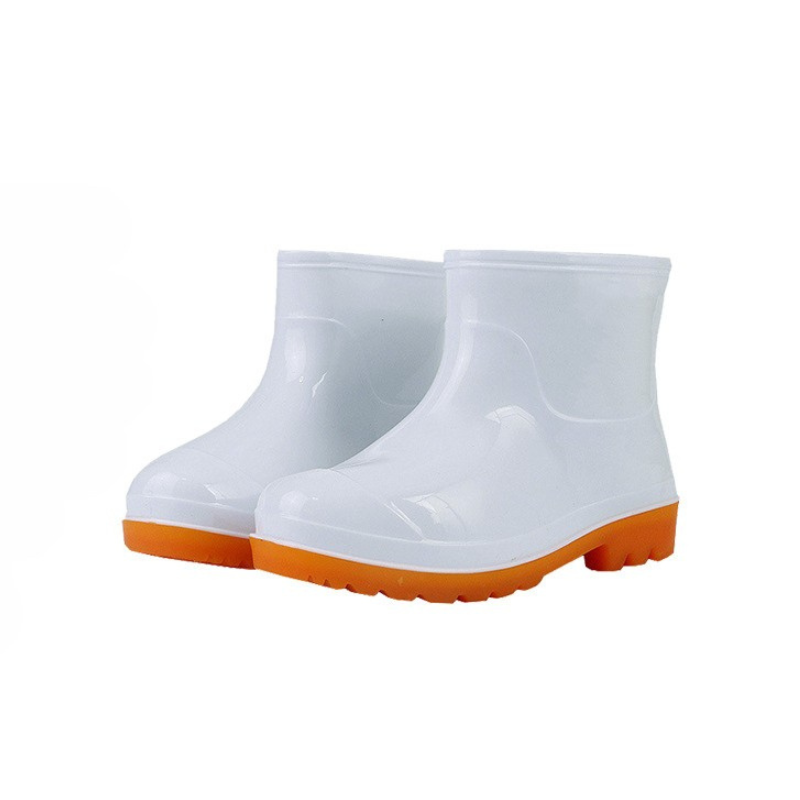 Men's mid-calf black rubber waterproof work boots with slip-resistant sole and easy-clean design