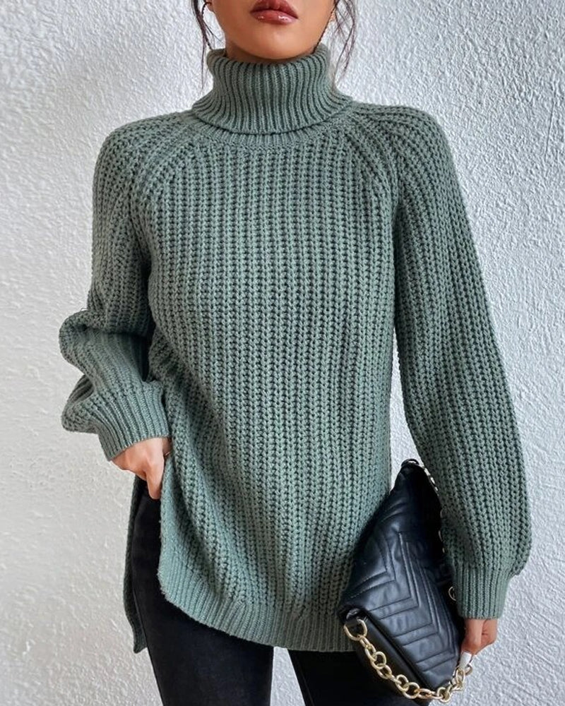 Women's relaxed fit ribbed knit sweater in cozy winter style with vertical rib texture by Wavlynn