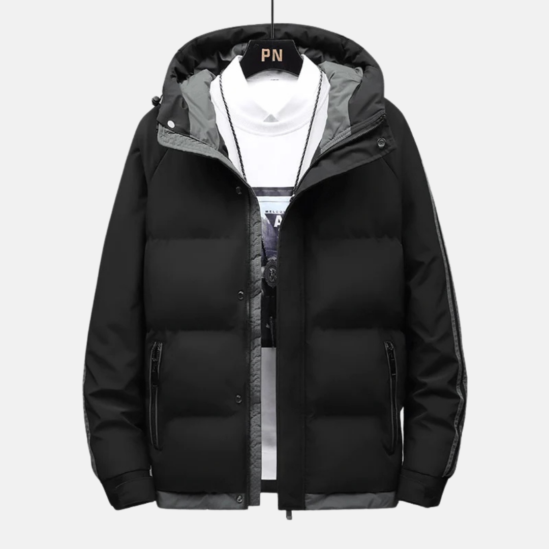 Men's forest green puffer jacket woven polyester blend slim fit cream interior contrast lining