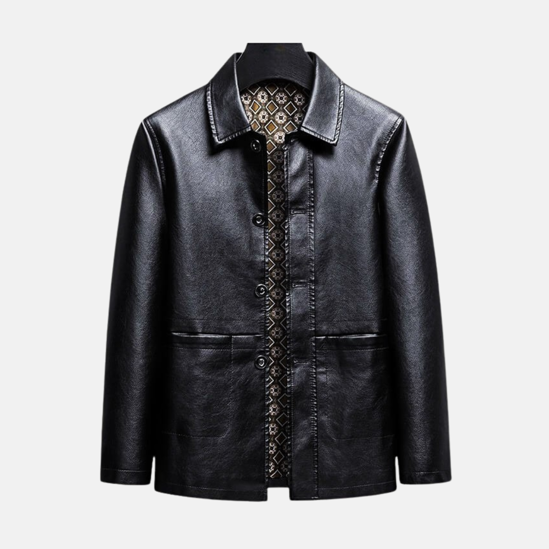 Men's burgundy faux leather jacket regular fit hip-length smart casual all-season layer