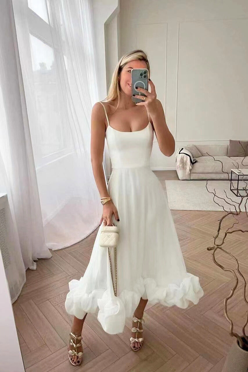 Dahlia women's flowing evening dress in elegant silhouette with soft fluid drape for wedding guest
