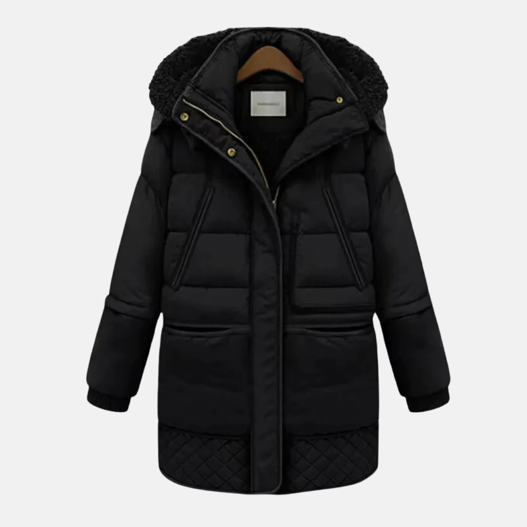 Women's oversized quilted padded coat relaxed fit with plush hood warm winter essential
