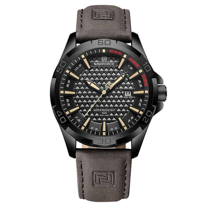 Orbinum NF men's quartz watch brown leather strap scratch-resistant mineral glass calendar display