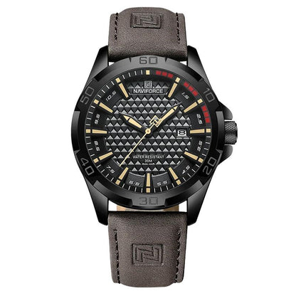 Orbinum NF men's quartz watch brown leather strap scratch-resistant mineral glass calendar display