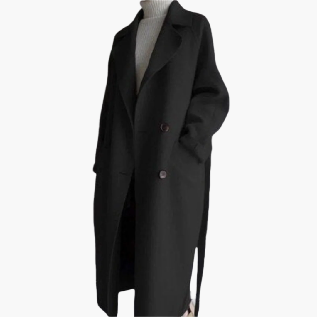 Women's classic lapel front winter coat tailored silhouette versatile office-to-evening polished warmth