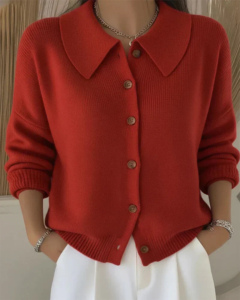 Sienna cream button collar cardigan soft knit classic structured design for effortless layering