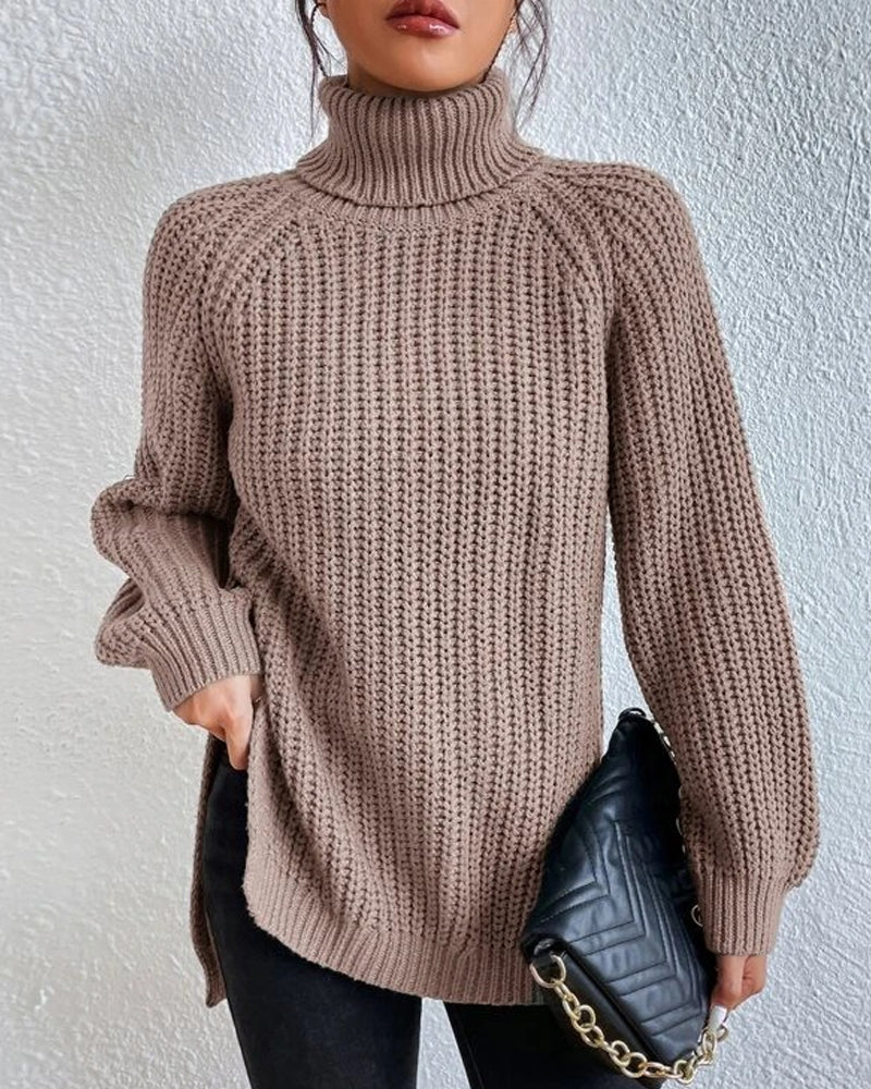 Women's relaxed fit ribbed knit sweater in cozy winter tones with vertical rib texture by Wavlynn