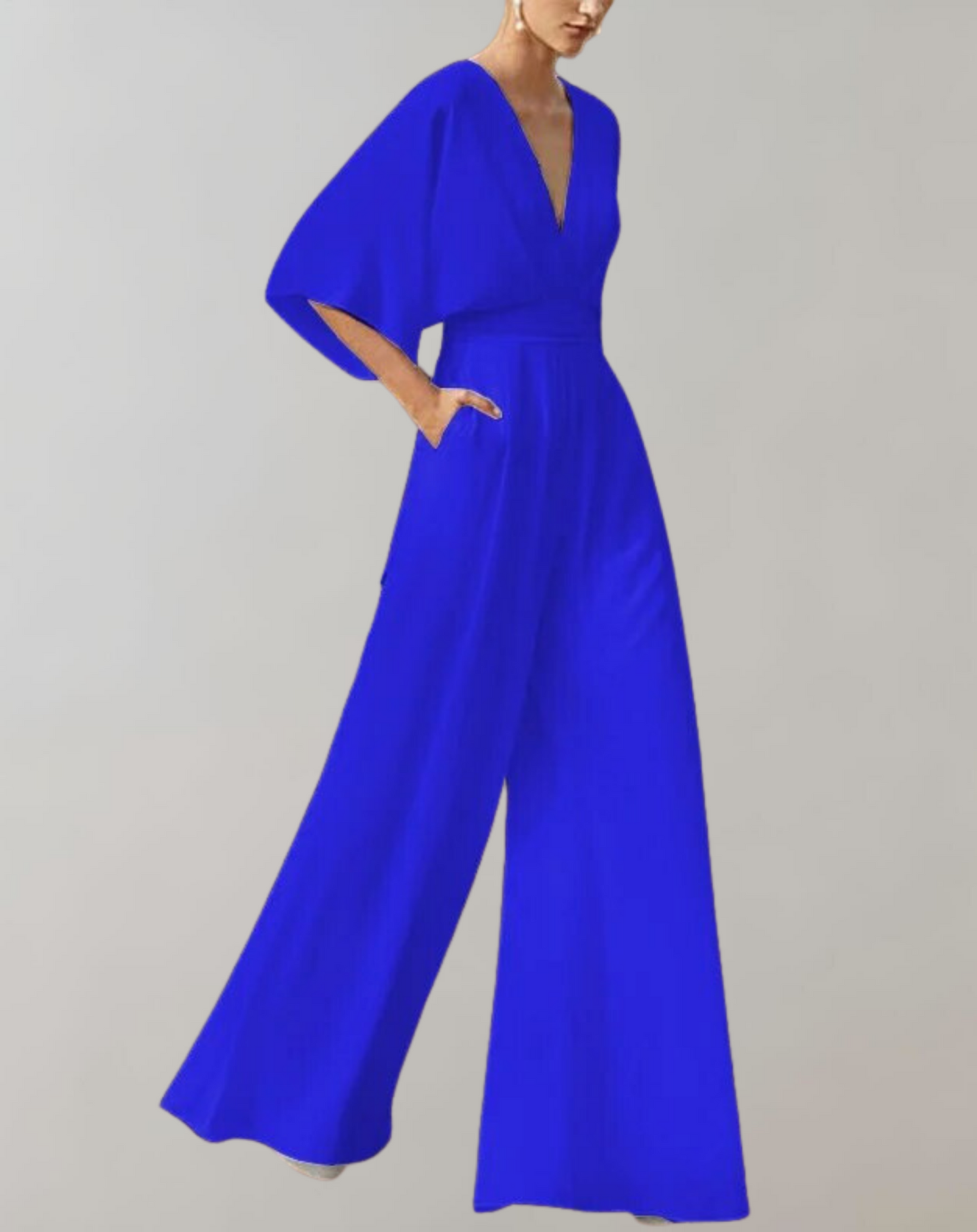 Blush pink wide leg jumpsuit V-neck batwing sleeves floor-length formal women's elegant one-piece
