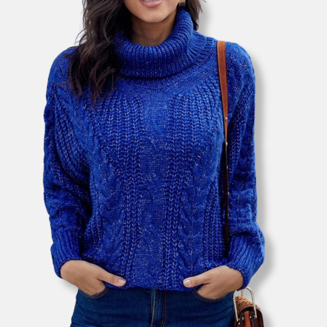 Women's oversized cable knit pullover sweatshirt with chunky texture, cozy relaxed fit for fall