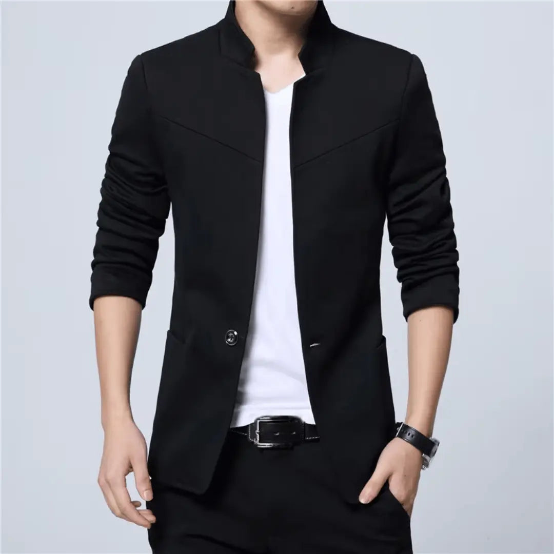 Men's navy tapered executive blazer lightweight breathable comfort fit for boardroom