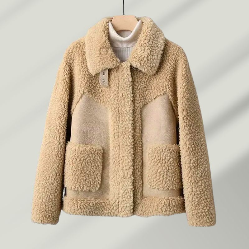 Marc Calvay plush lamb wool blend coat, tailored winter style with cozy texture for cold days