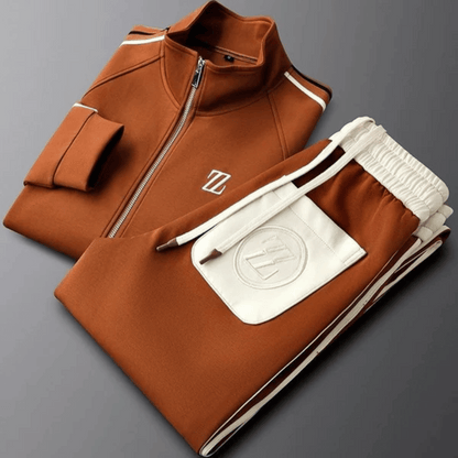 Men's two-piece tracksuit set zip-up jacket high collar tapered pants with side pockets athletic fit