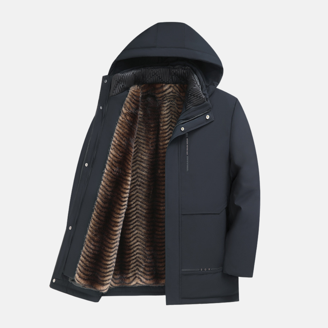 Men's hooded parka jacket regular fit weather-resistant shell with detachable plush lining winter coat