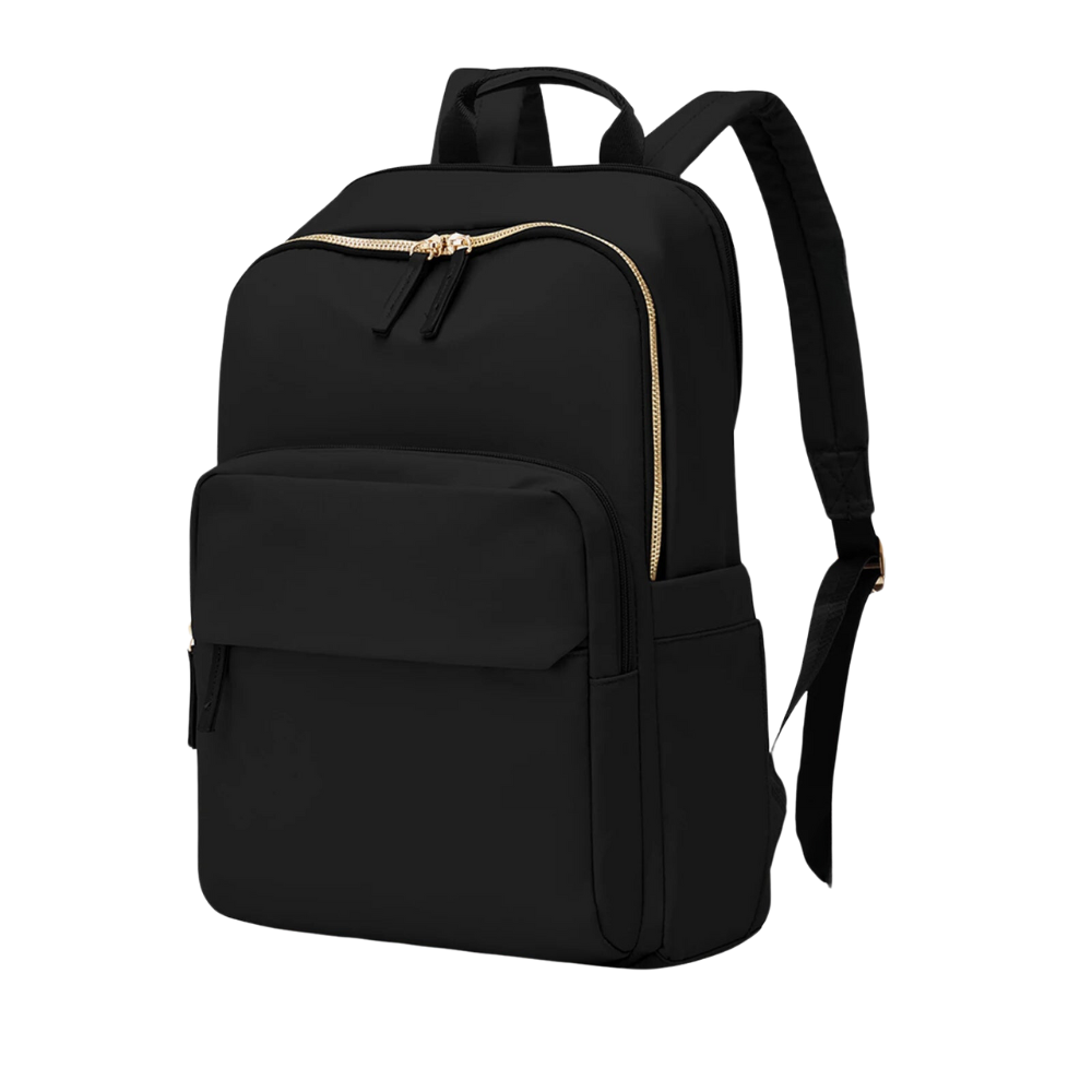 Wavlynn Cambridge Court water-resistant backpack with gold tone hardware, laptop compartment, urban professional style