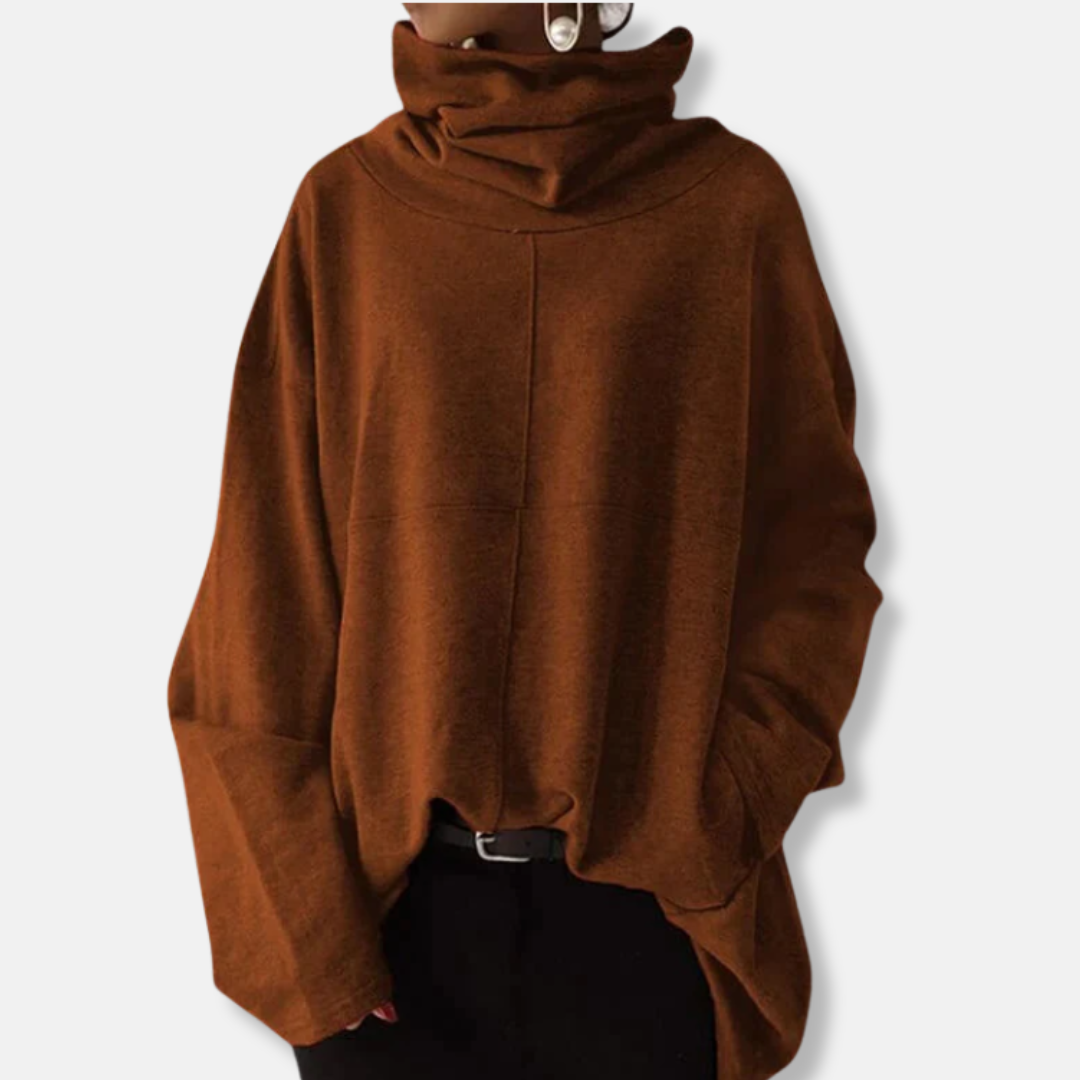 Women's oversized cotton blend sweatshirt pullover with draped cowl neck, cozy relaxed silhouette