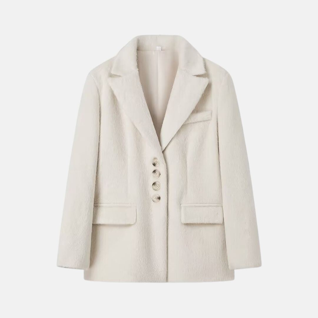 Women's oversized relaxed blazer in plush soft-brushed fabric with notched lapel and flap pockets