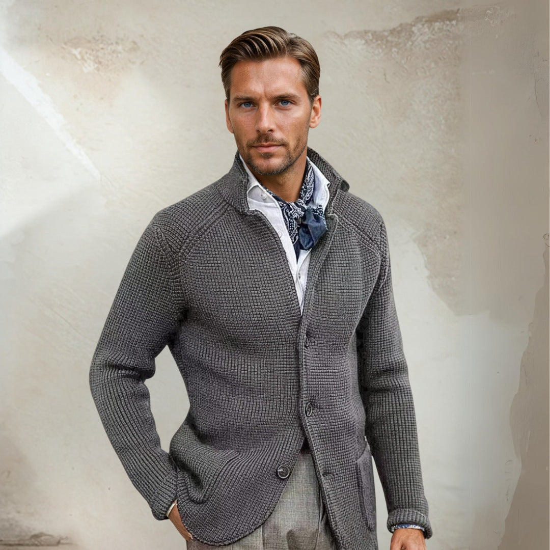 Men's wool blend tailored vest with high collar and button closure for smart casual style