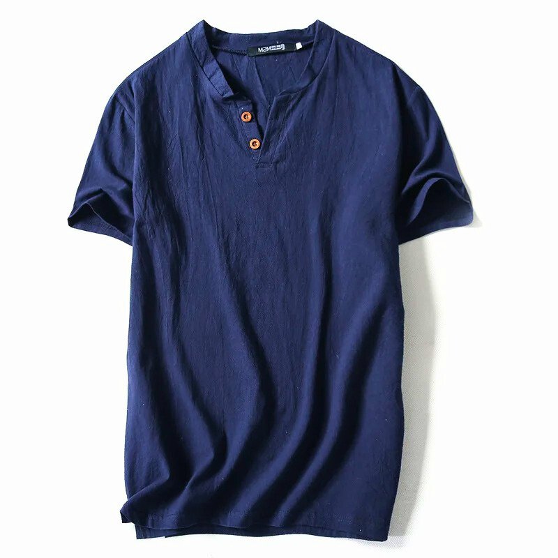 Tyrin relaxed-fit white linen V-neck T-shirt with breathable lightweight fabric for all-day comfort