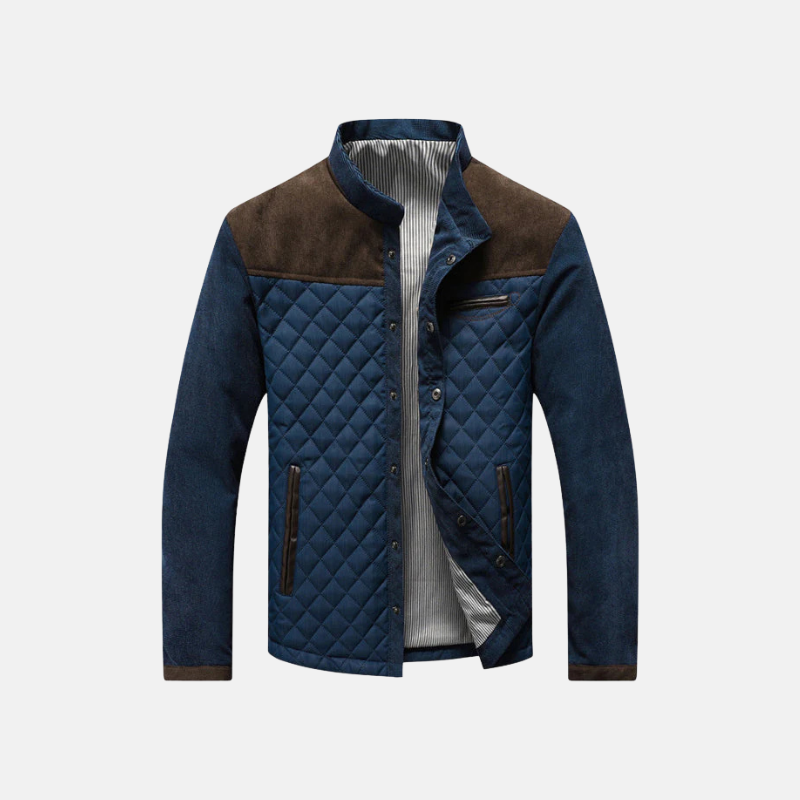 Men's slim fit quilted jacket stand-up collar hip length smart casual outerwear