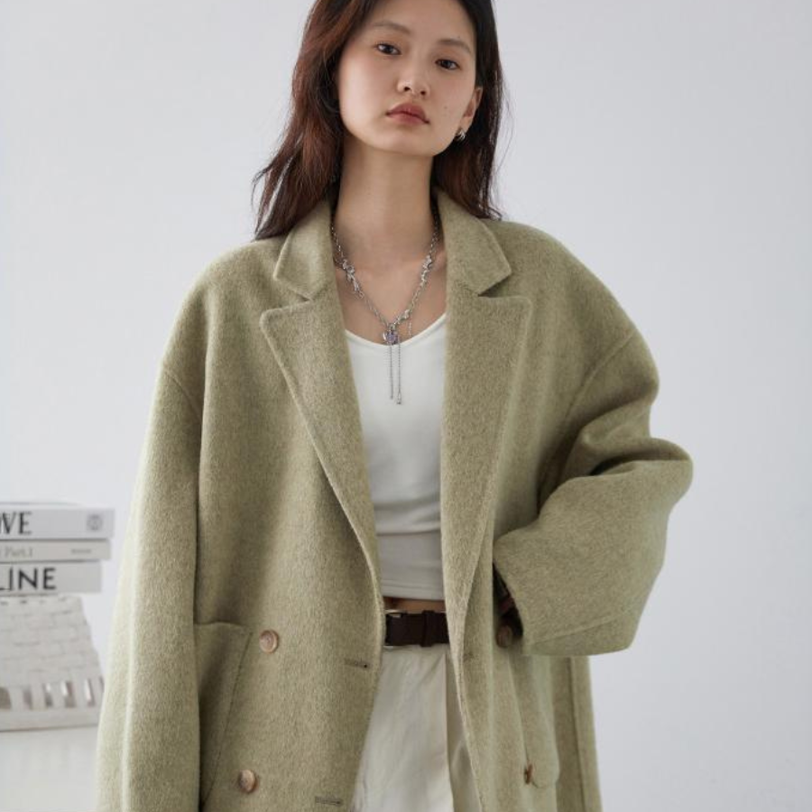Hearthside wool blend trench coat, oversized relaxed fit, classic double-breasted lapel design