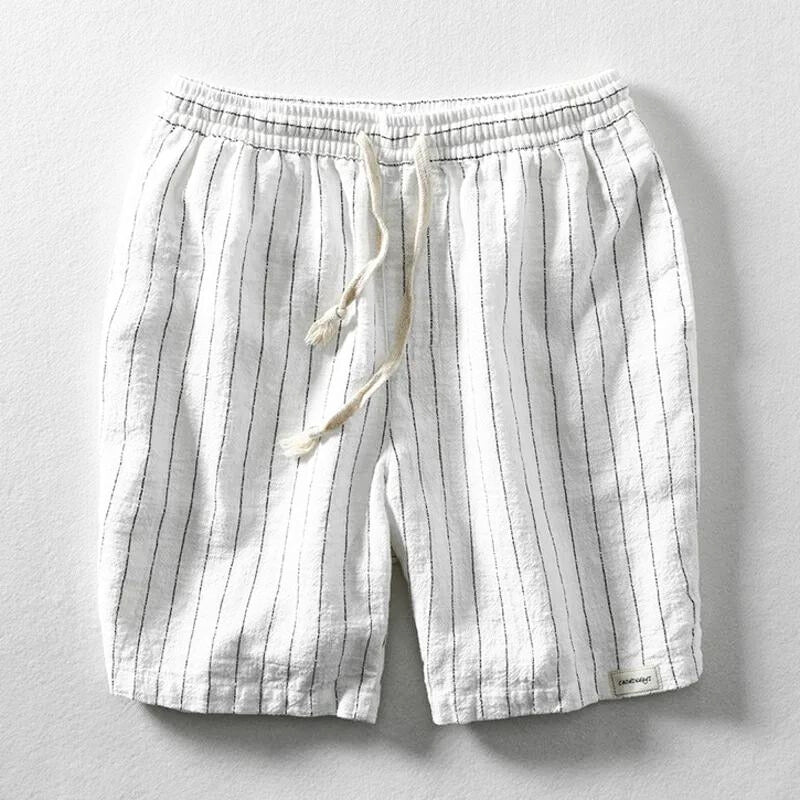 Men's linen cotton blend shorts natural beige relaxed fit with drawstring waist for summer coastal style