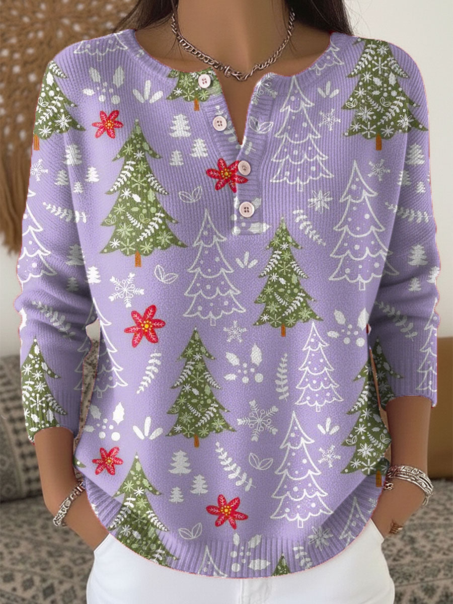 Festive red Christmas sweater with button-front closure, cozy relaxed fit, and holiday-ready charm