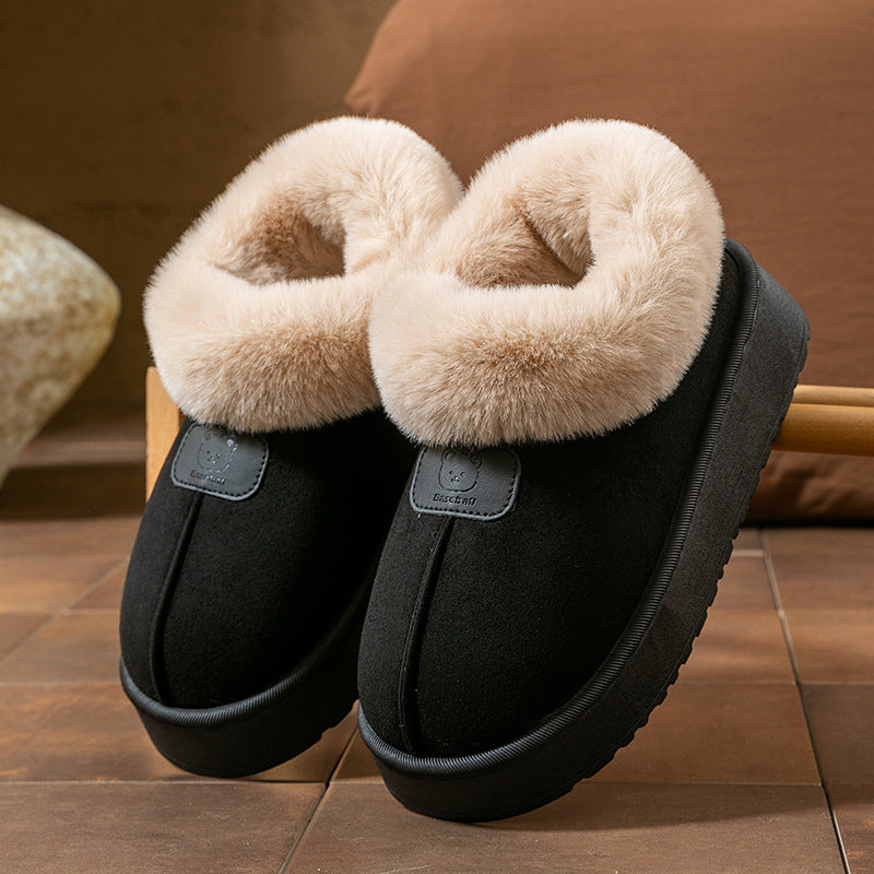 Women's slip-on bootie slippers with plush lining, platform sole, cozy lounge style in warm neutral tones