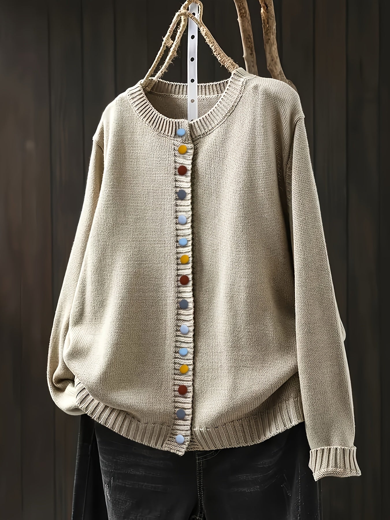 Gretchen relaxed-fit cardigan with decorative button accents, timeless feminine style for effortless layering