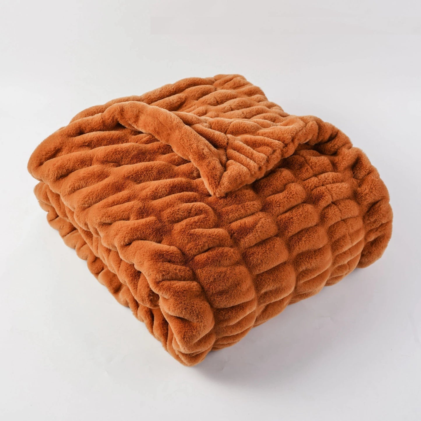 Ivory plush faux rabbit fur throw blanket with quilted diamond stitching double-sided cozy design