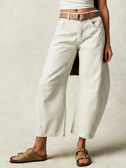 Women's wide leg loose fit jeans in leopard print, casual winter style with relaxed silhouette