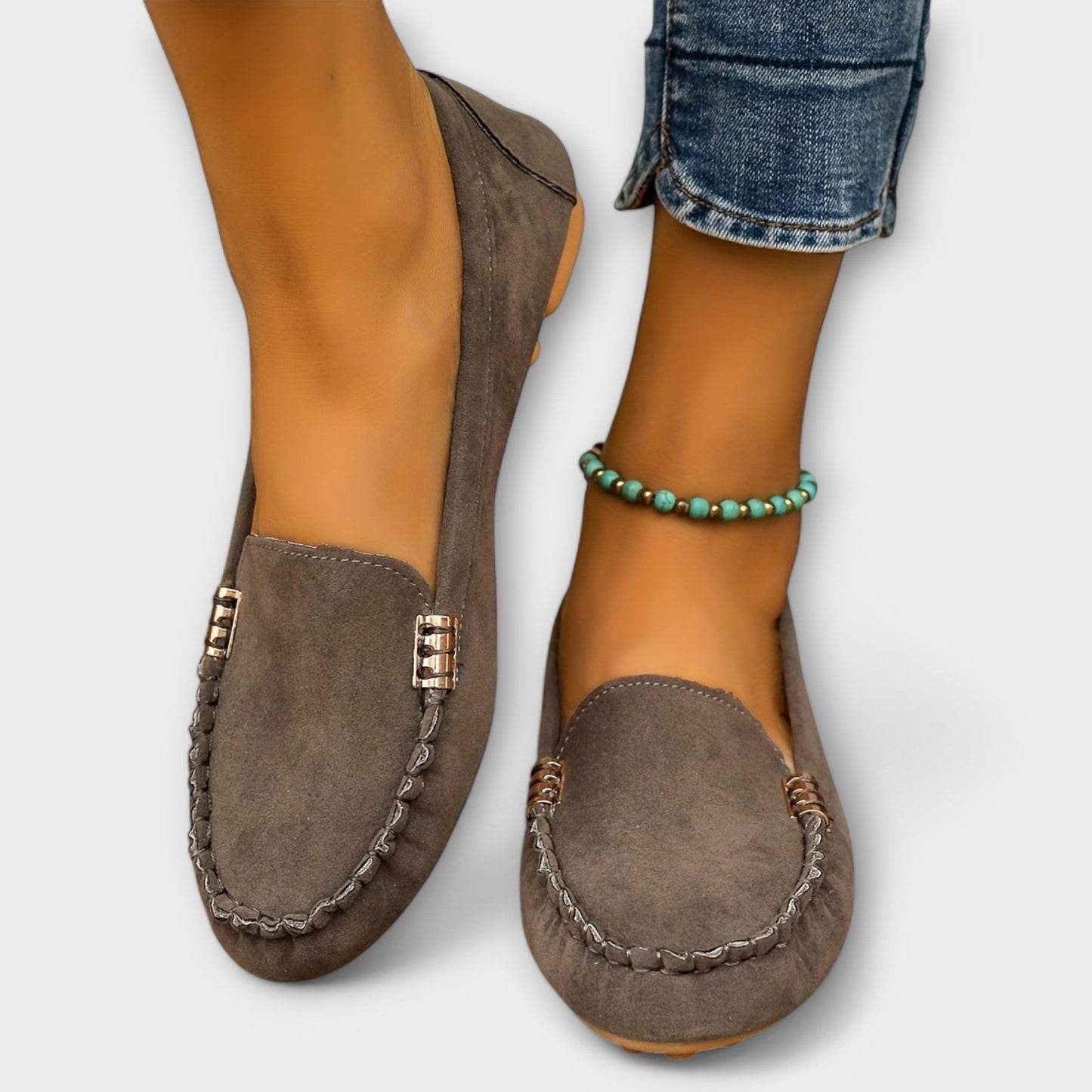 Haley™ women's moccasin slip-on shoes with signature stitching, lightweight flexible casual flat