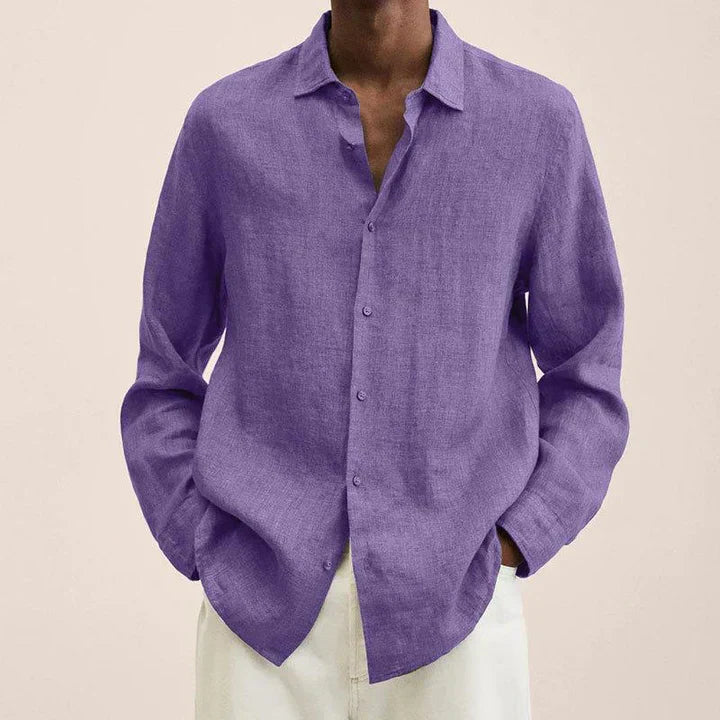 Men's lightweight linen shirt classic fit long sleeves button closure breathable summer style