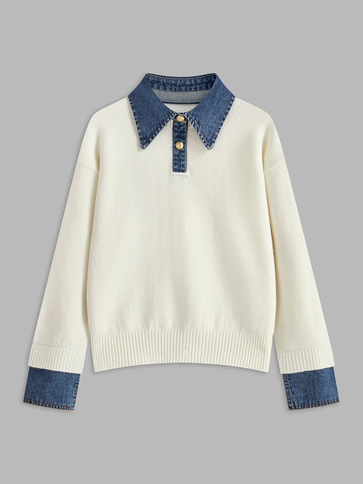 2-in-1 panel lapel knit sweater with metal buttons casual elegant shift fit