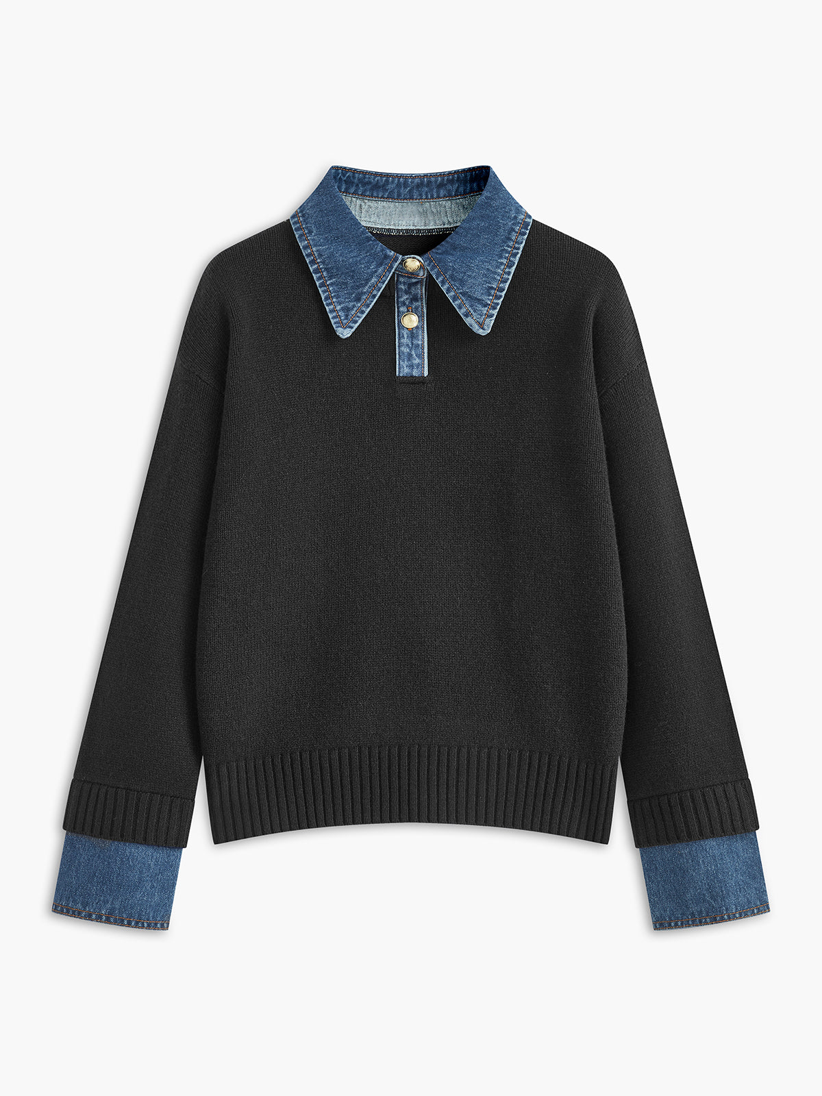 2-in-1 panel lapel knit sweater casual elegant shift fit with metal button detail