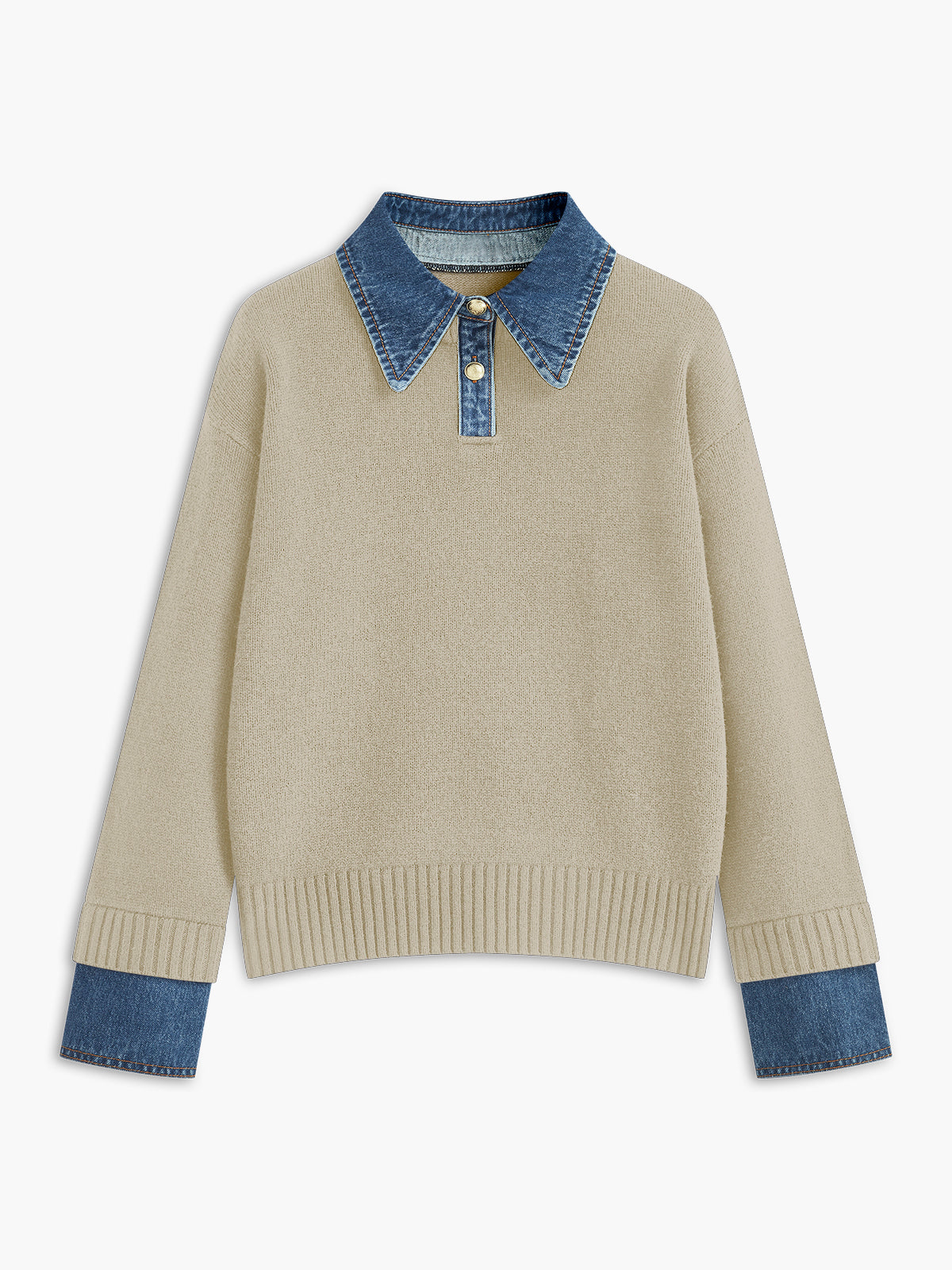 2-in-1 panel lapel knit sweater with metal buttons casual elegant shift fit