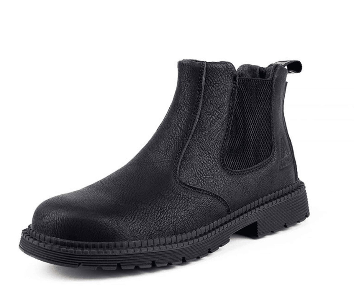 Men's brown vegan leather Chelsea boots slip-on comfort fit with elastic side panels