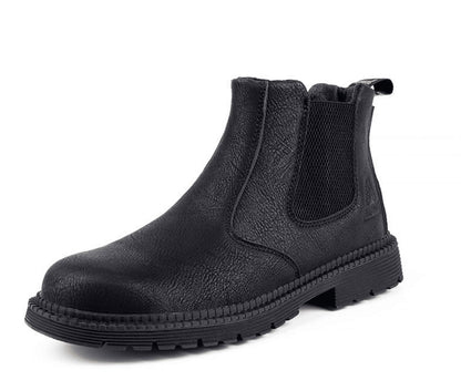 Men's brown vegan leather Chelsea boots slip-on comfort fit with elastic side panels