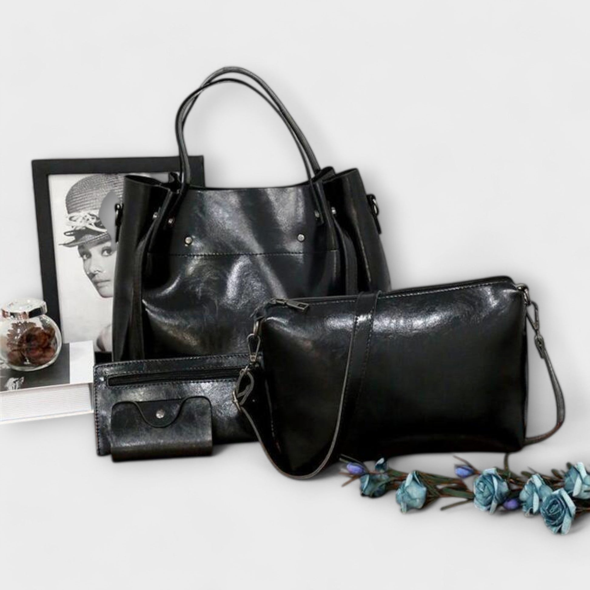Olivia 4-piece vintage bag set including tote, shoulder bag, clutch, and wallet in classic style
