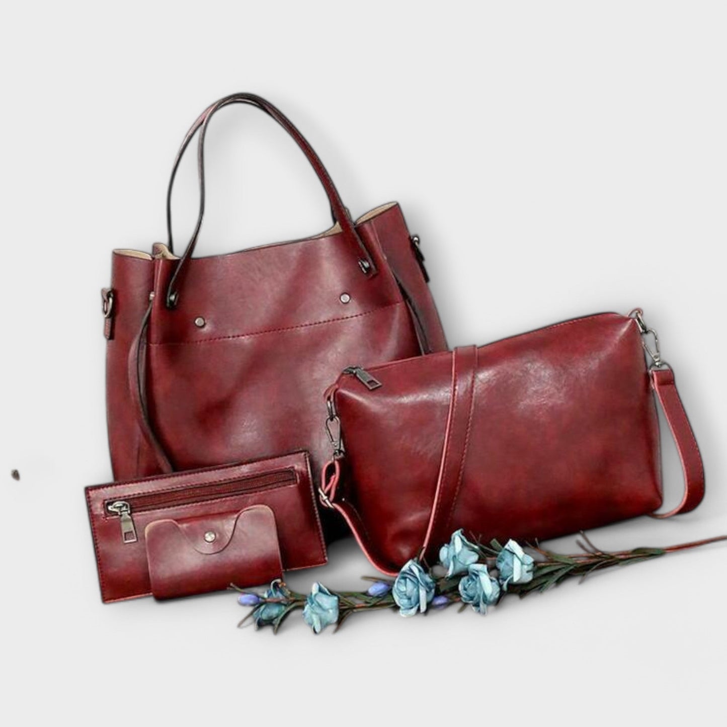 Olivia 4-piece vintage bag set including tote, shoulder bag, clutch, and wallet in classic style