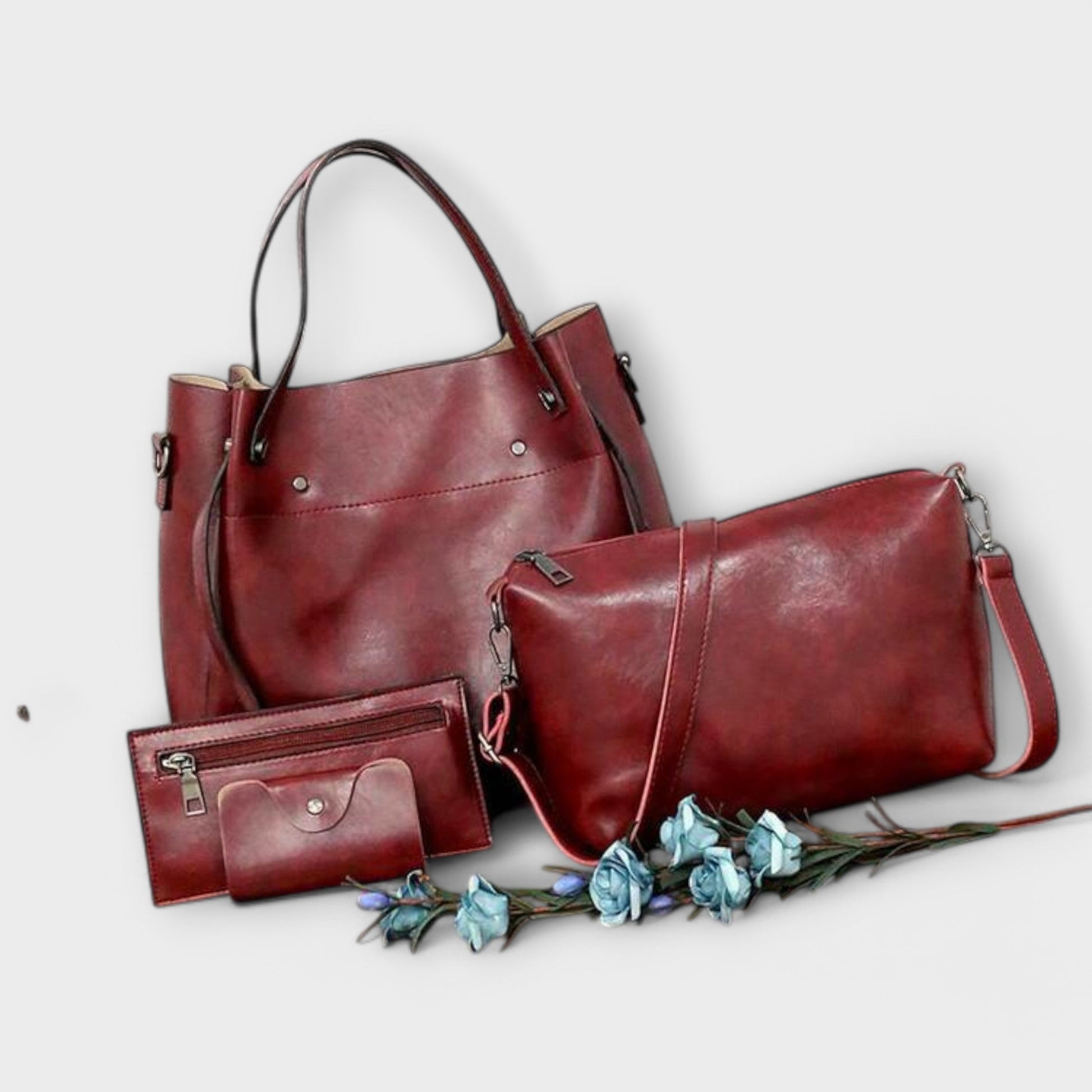 Olivia 4-piece vintage bag set including tote, shoulder bag, clutch, and wallet in classic style