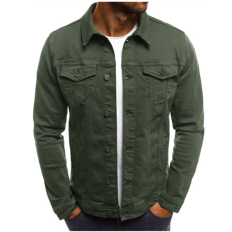 Men's blue regular-fit denim jacket with chest pockets and classic button closure for everyday wear